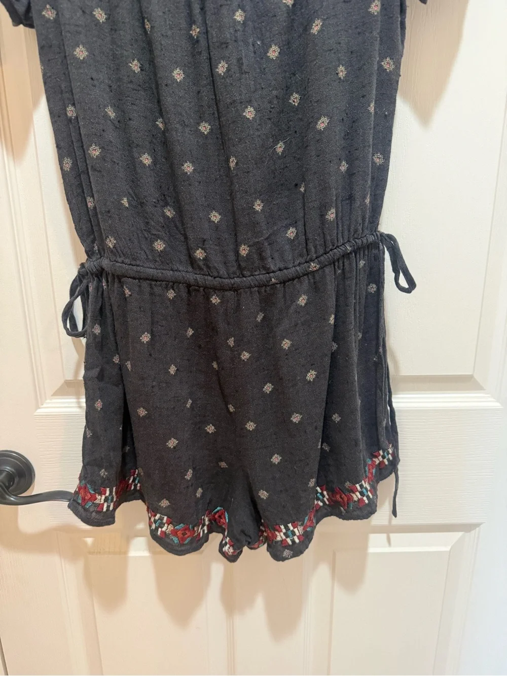 Free People Black Jumper with Red and Cream Embroidered Motifs Size XS